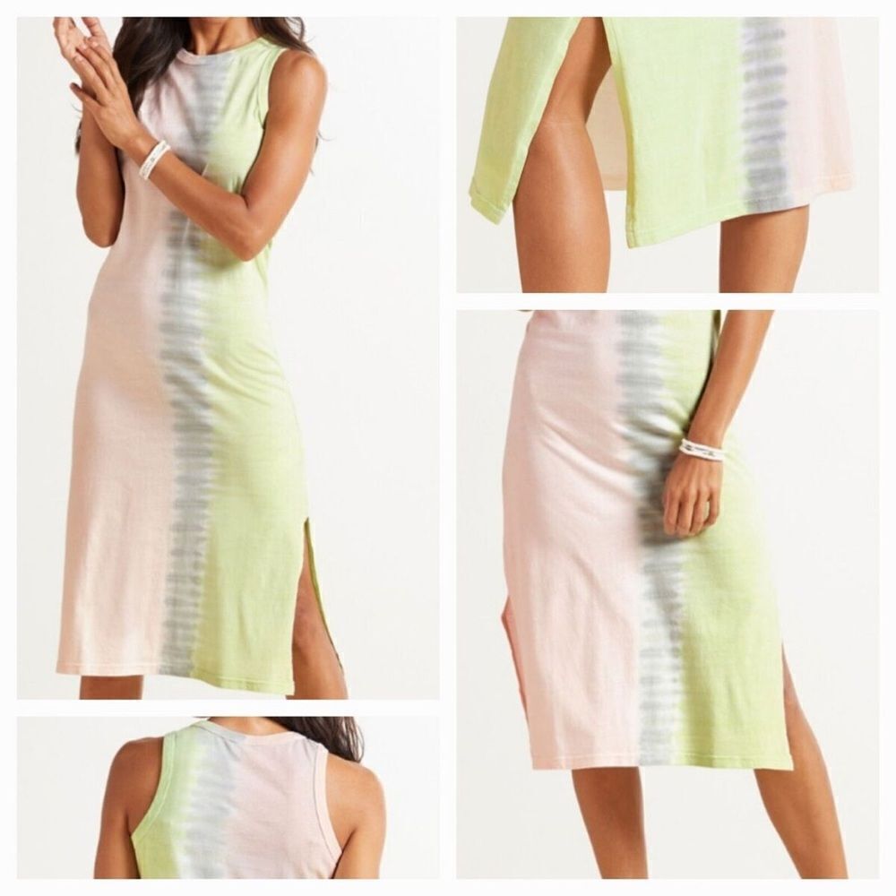 Revolve Rails Tank Sherbert Dip Tie Dye Pink/Green Sleeveless Midi Dress